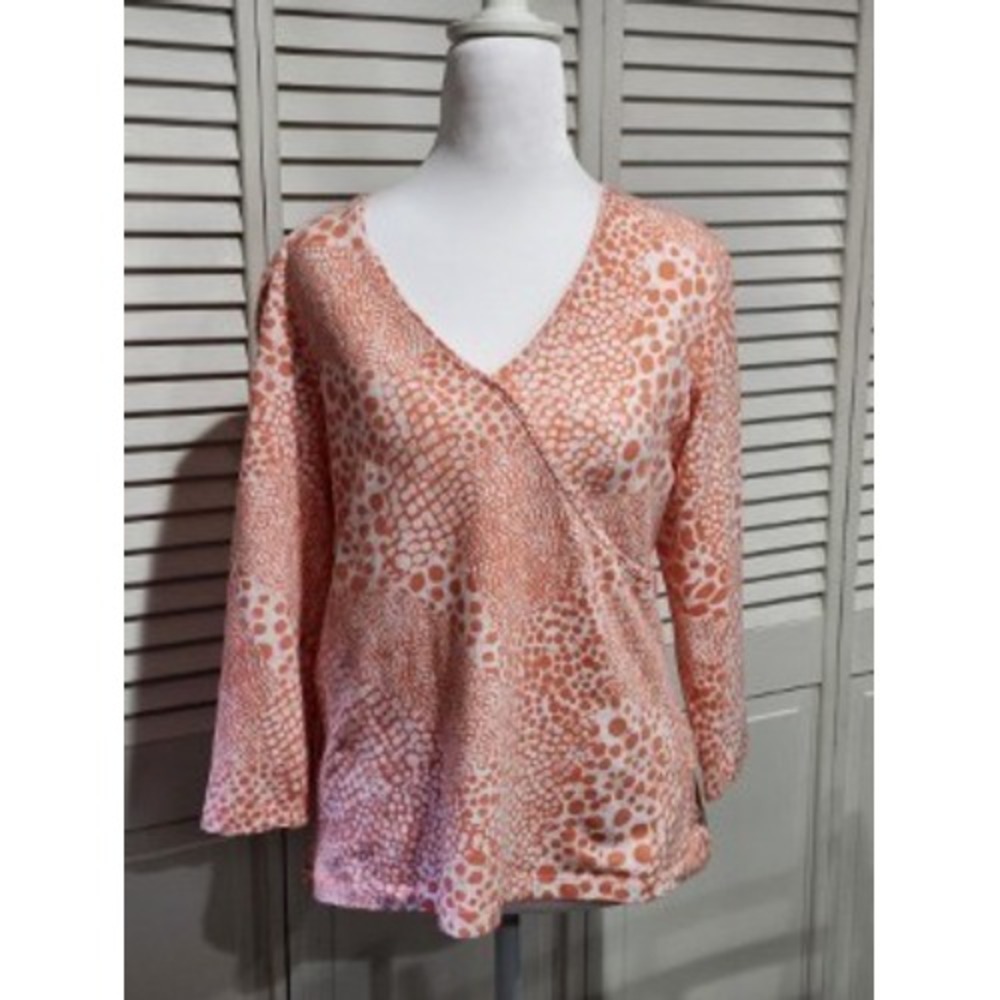 Ruby Rd. Favorites Women's Long Sleeve Print Top Orange/White Size L